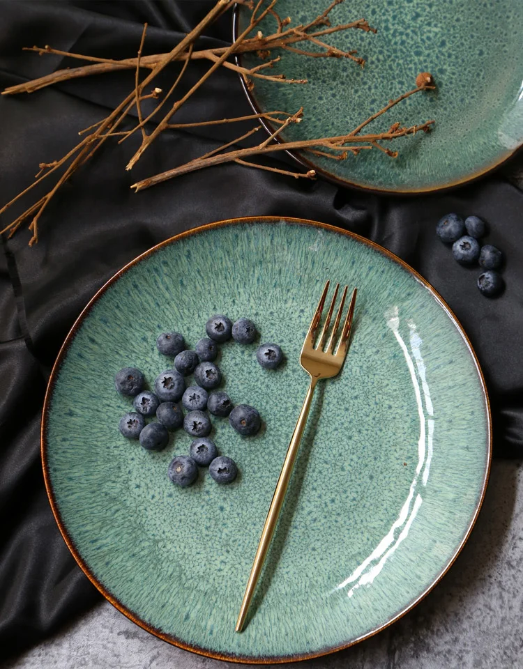 Модный Зеленый Малахит с переменной глазурью диск Креативный Западный стейк посуда для пасты домашний завтрак фруктовый Салатница