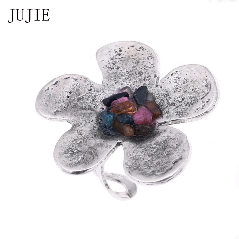 JUJIE кольца для женщин натуральный камень серебристый цветок под старину обручение ringen модные ювелирные изделия
