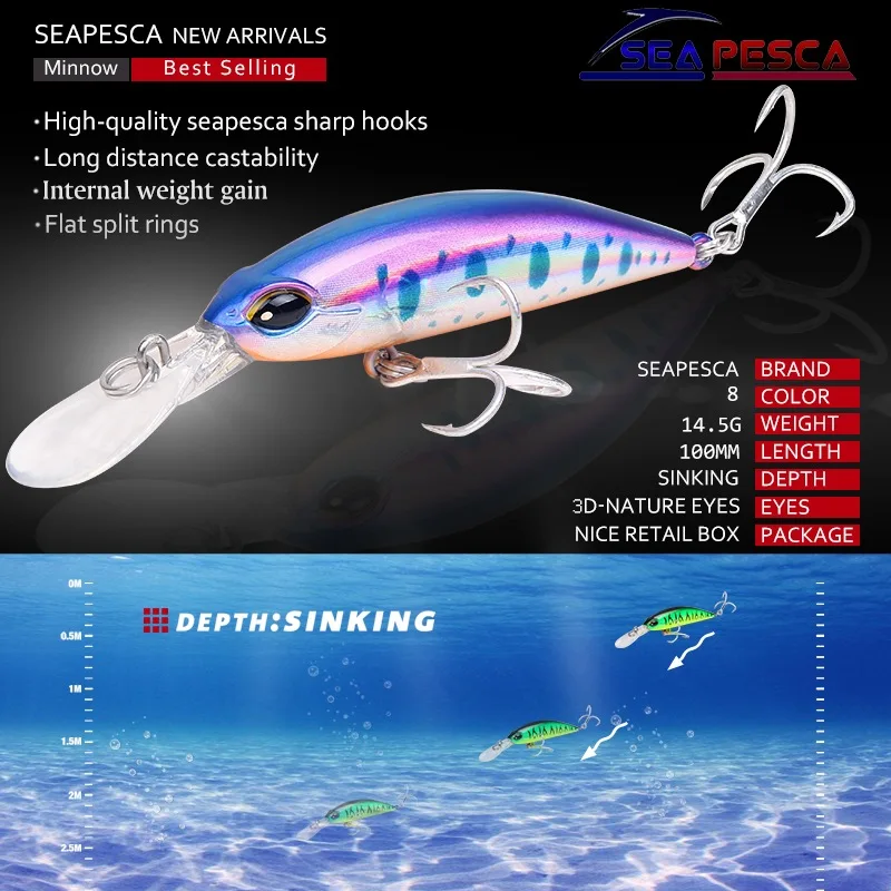 SEAPESCA новая модель блесна рыболовная приманка 100 мм 14 5 г жесткая наживка Тонущая