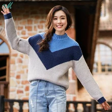 INMAN women Winter Contrast Color and a half high collar long sleeves pullovers ladies sweaters INMAN women Winter Contrast Color and a half high collar long sleeves pullovers ladies sweaters