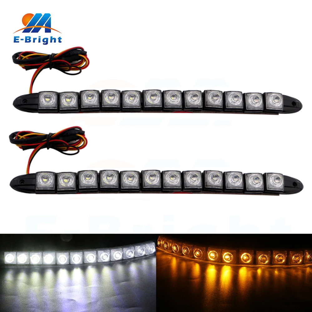 

4pcs 12V White and Amber 12 SMD Led 240 LM/pcs Lamps DRL Snake Flexible Curved All Daytime Running Light Warning Driving Lights