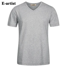 E-artist Men’s Slim Fit Casual Short Sleeve V-Neck T-Shirts Male Summer Plain Double Mercerized Cotton Tops Tees T14