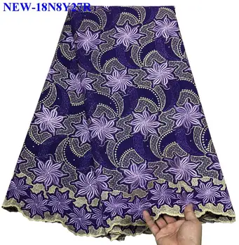 

Latest Swiss Voile Lace Dry Lace Purple color Cotton Embroidery High Quality Africa Lace With Stones For Women And Men MJR01
