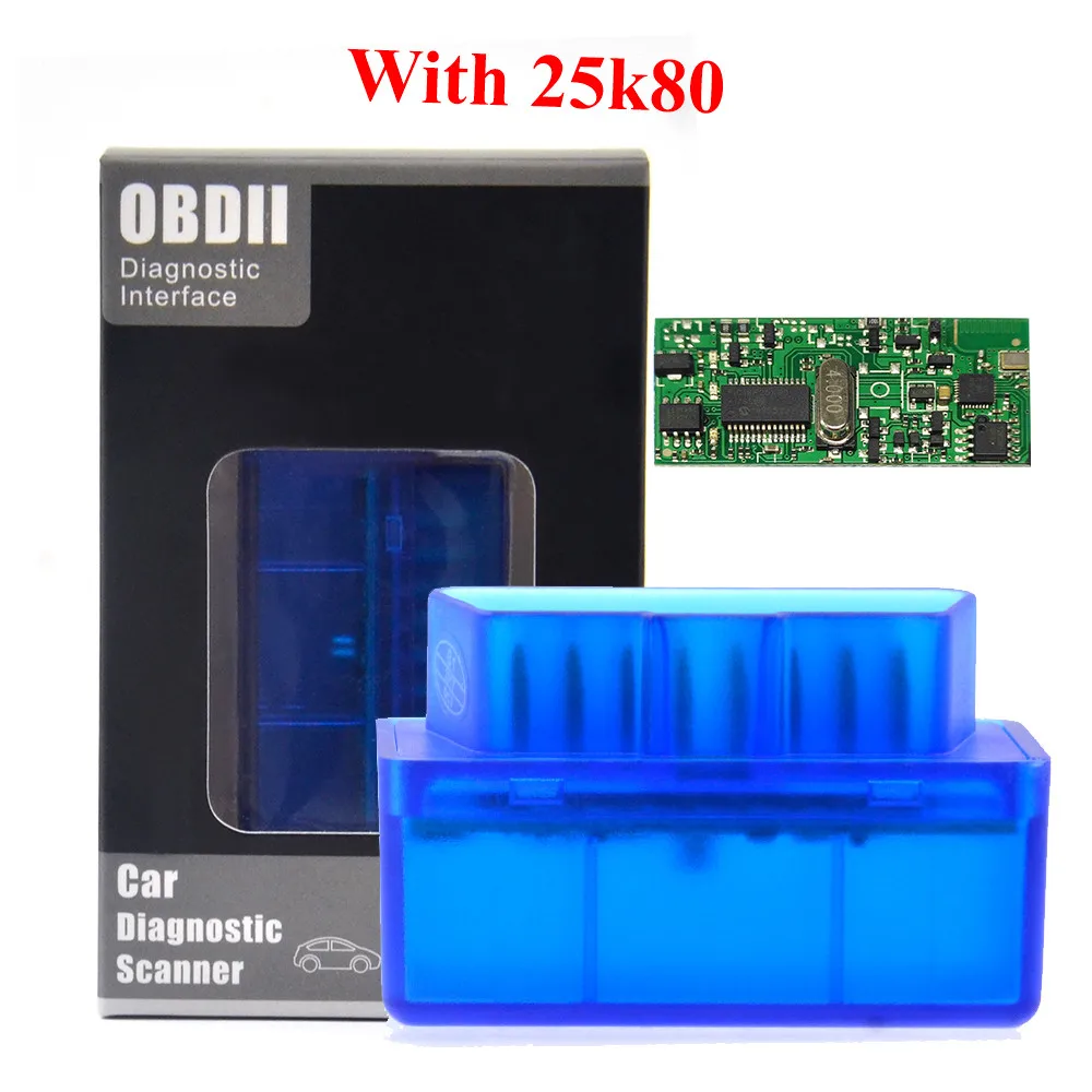 25K80 Мини elm327 Bluetooth OBD2 V1.5 Elm 327 V 1,5 OBD 2 Автомобильный диагностический инструмент сканер Elm-327 OBDII адаптер автоматический диагностический инструмент - Цвет: 25K80 Blue