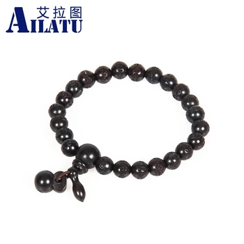 

Ailatu Wholesale 10pcs/lot 8mm Lightning Wood Buddhism Prayer Beads Om Mani Padme Hum Mantra Wooden Fish Tibetan Mala Bracelet