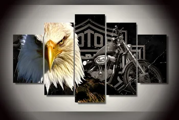 

5 Panels Modern Canvas Prints Artwork Eagle Motorcycle Animal Pictures Decor Modular High Quality Pictures HD Print Painting