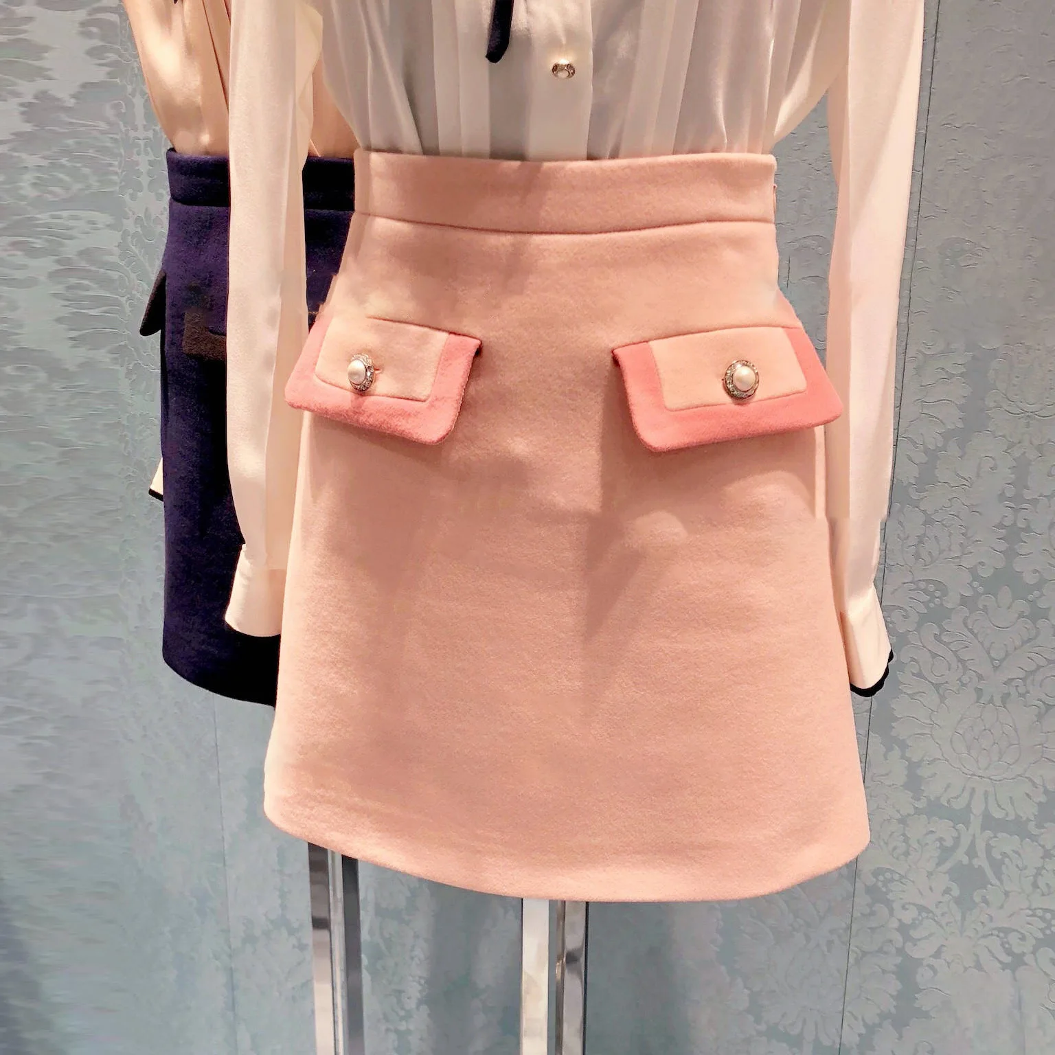 

Chic Pink Wool Skirt Women 2018 Cute High Waist A-Line Mini Skirts Fall Winter Christmas Short Woolen Ladies Hip Skirts Femme