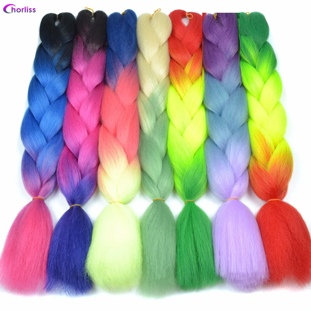 Chorliss, Длинные Синтетические волосы для наращивания, огромные вязанные крючком косички, Омбре, косички для женщин, розовые, фиолетовые, светлые, серые, коричневые, огромные косички