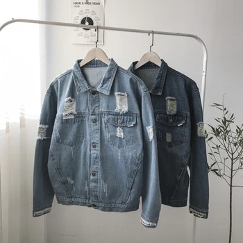 

Vintage Denim Jacket Men 2019 Hip Hop Casual Ripped Distressed Jeans Jackets