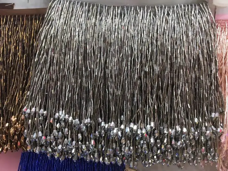 5 ярдов серый тяжелый шарик бахрома кисточка отделка для танцевального костюма, платье от кутюр отделка бисером бахрома золото серебро синий