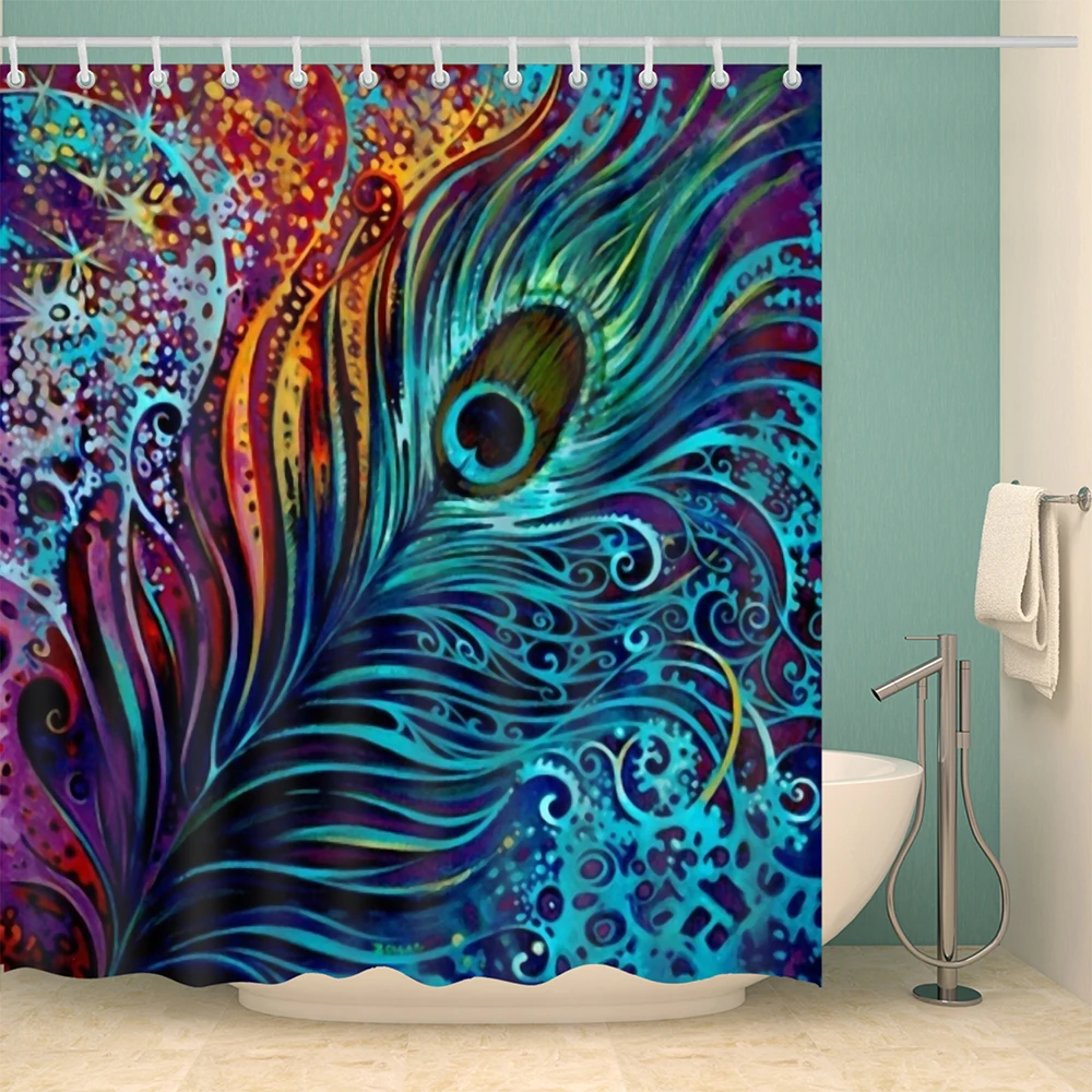 

Digital Printing Waterproof Shower Curtain Polyester Fabric Bath Curtain Octopus Washable Home Bath Decor Curtains With 12 Hooks