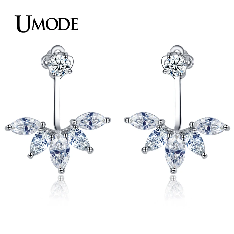 Серьги-гвоздики UMODE AUE0242 женские с кристаллами ювелирные изделия под Белое золото