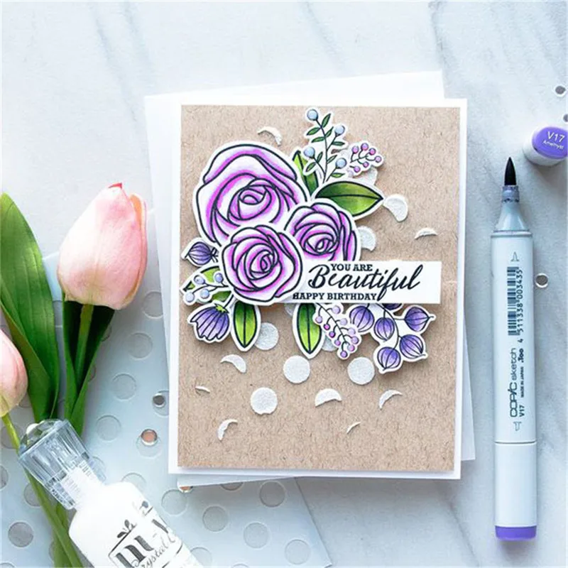 

Naifumodo 14*14cm Flower Blessed Stamp Scrapbooking New 2019 Album Embossing Silicone Transparent Clear Stamp Stencils Crafts