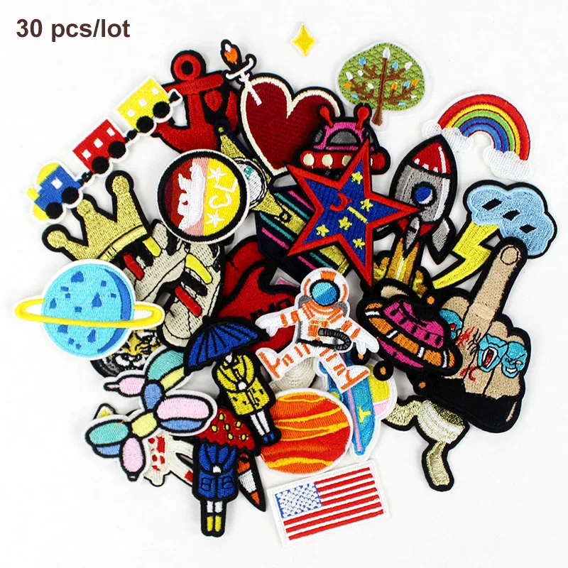 

New Fashion Spaceship Embroidered clothes patches hot iron on badge Appliques Stickers Fabric for clothing 30pcs/lot