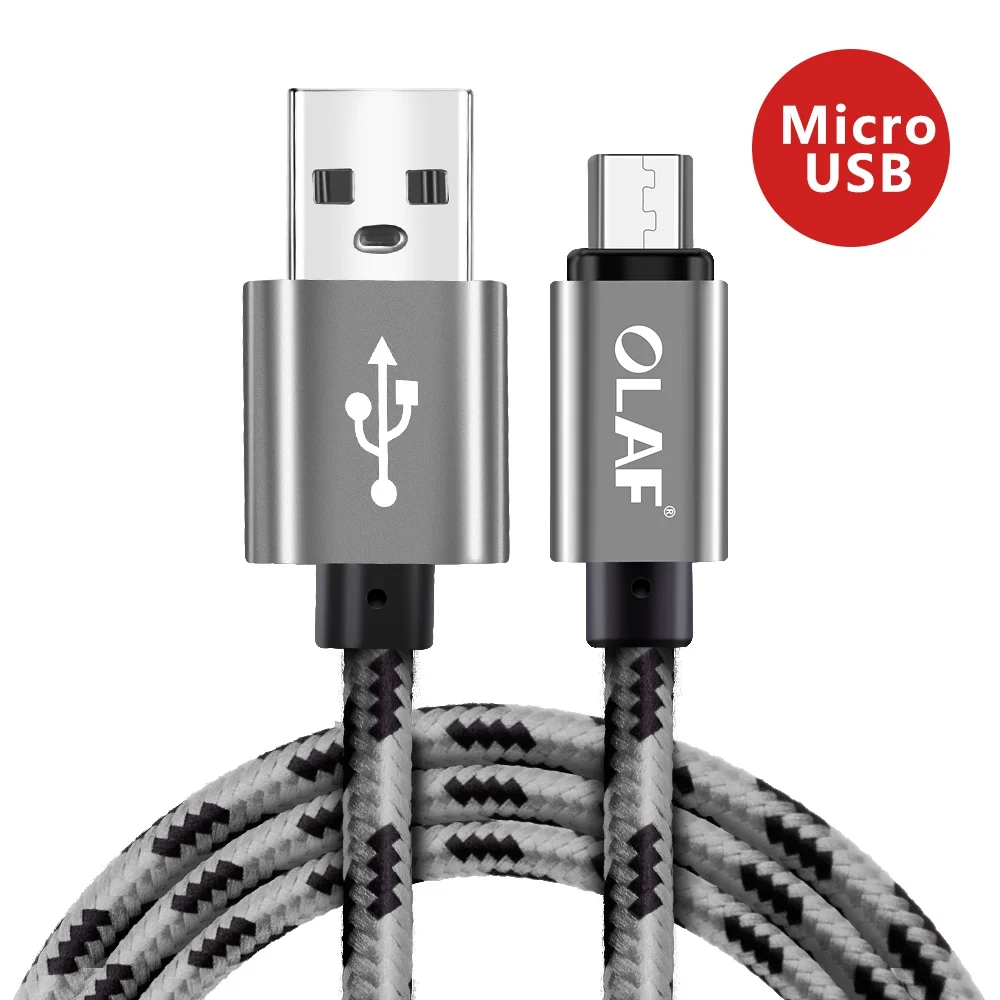 Олаф Micro USB кабель 1 м 2 м 3 м Быстрая зарядка кабель синхронизации данных для huawei Xiaomi samsung LG Microusb Andriod кабели для мобильных телефонов - Цвет: Gray