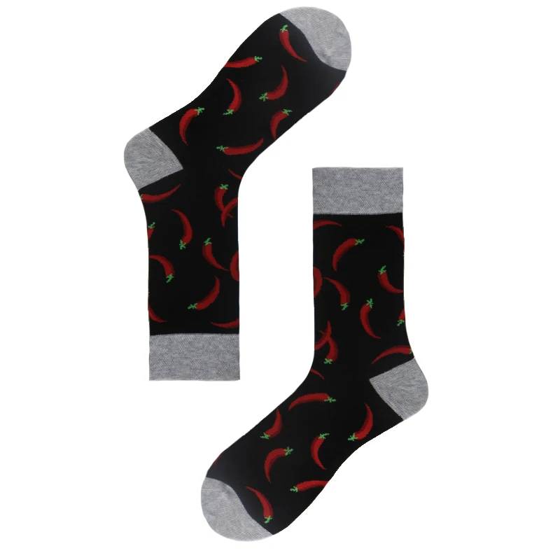 Забавные крутые хлопковые мужские носки в стиле Харадзюку, теплые носки для свадьбы, подарок, уличные носки в стиле хип-хоп, носки с животными, мужские носки большого размера, носки для пиццы - Цвет: chili