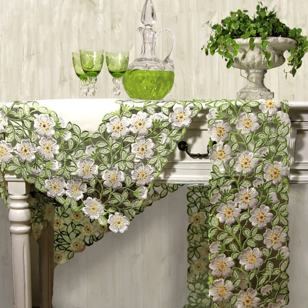 

European-style Embroidery Table Cloth Garden High-grade Fabric Embroidered Tablecloths Coffee Table Runner Cover Towel Placemats