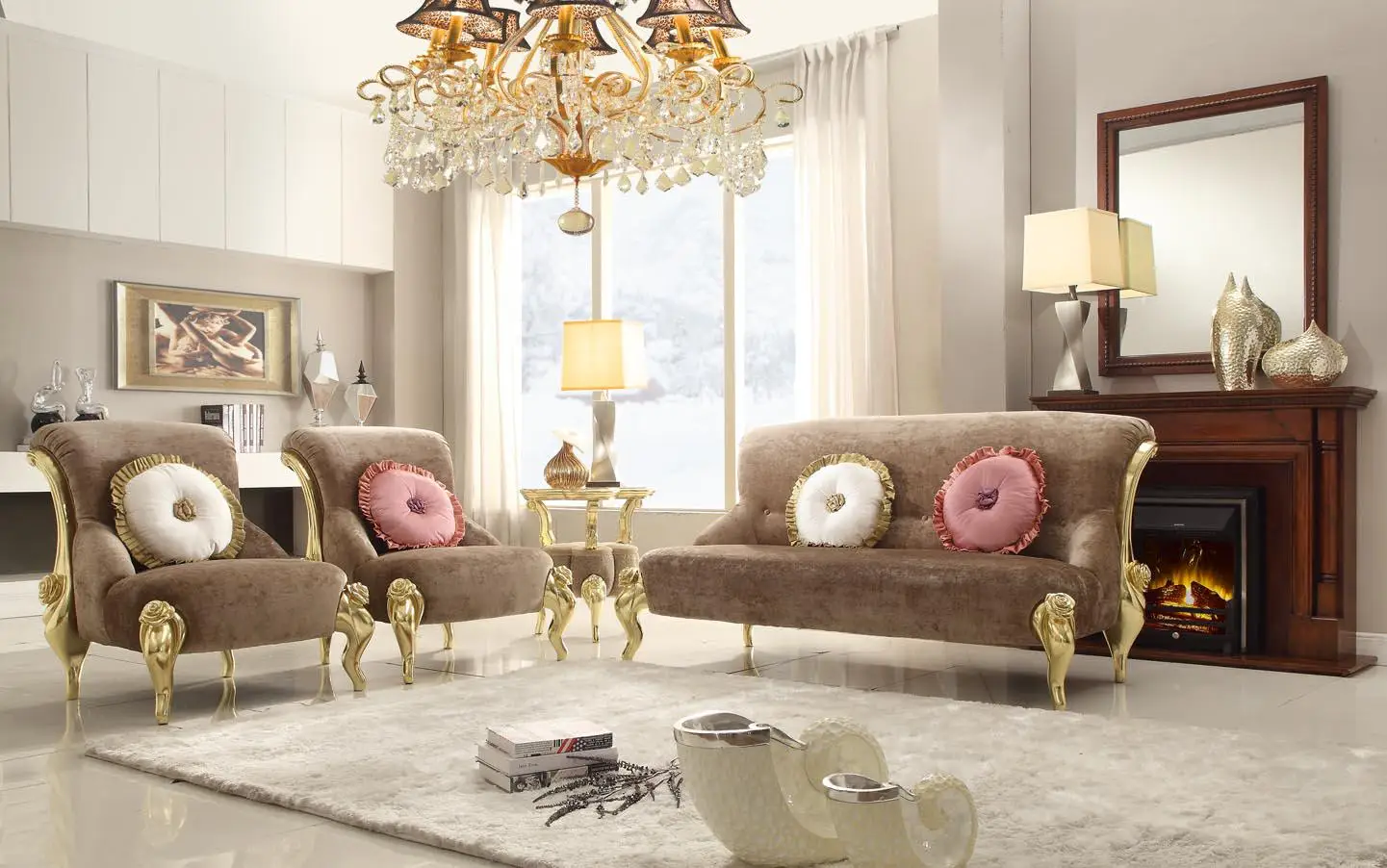 Европейский стиль классический одноместный диван гостиная Мода Досуг стулья и столы три комплекта салона красоты диван - Цвет: Long center table