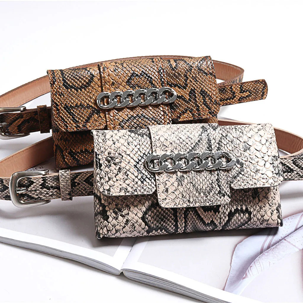 

Women Waist Pack Serpentine Leopard Fanny Pack Leather Belt Detachable Fashion Snake Skin Waist Bag banane sac
