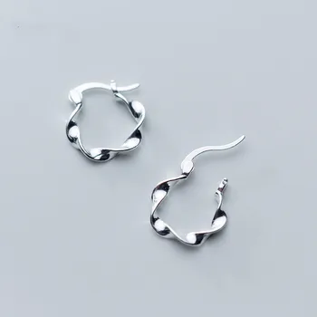 

1pair 15mm Authentic Real 100% 925 Sterling Silver fine Jewelry Waterwave/ Twisted hoop huggie Earrings gtle2468