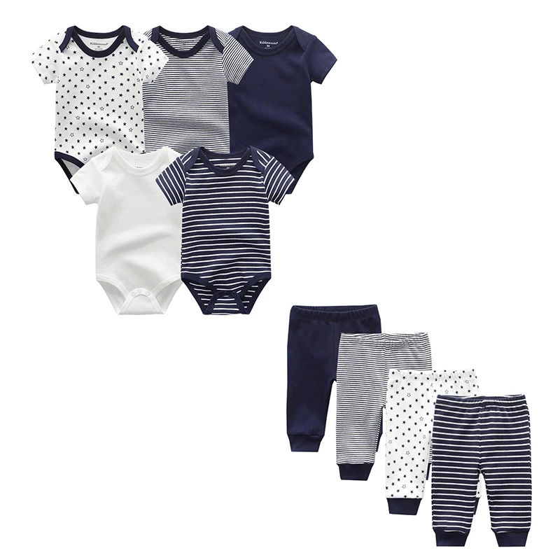 

Summer 2019 Unisex Newborn Clothes Short Sleeve 5pcs Baby Rompers+4pcs Baby Pants Cotton 0-12M Clothing Set