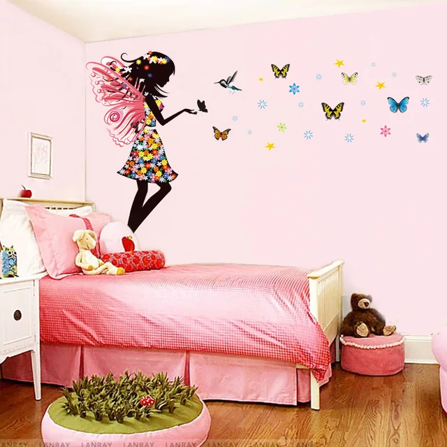 Butterfly Fairy Girls Wall Sticker Nursery Baby Bedroom Self Adhesive