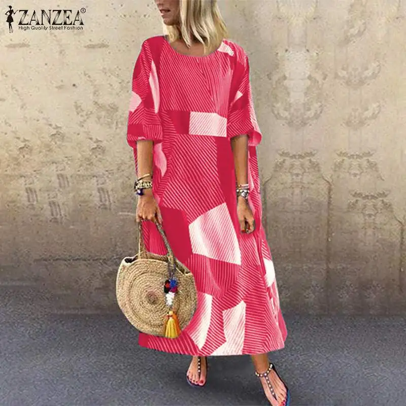 Women Linen Maxi Patchwork Two-Piece Dress Summer Long Sleeve O-Neck Floral Print Vintage Loose Casual Maxi Dress