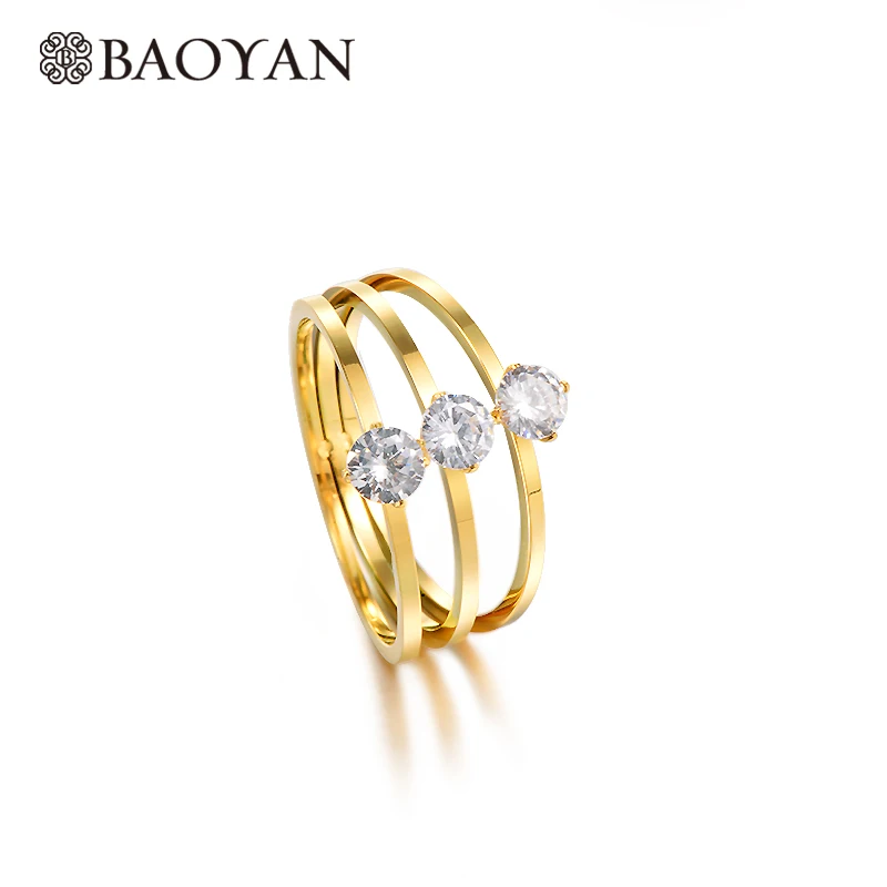 

Baoyan Engagement Ring For Women Gift 3 Layer Prong Setting Crystal Crystal Metal Stainless Steel Gold Ring Women Simple Anillos