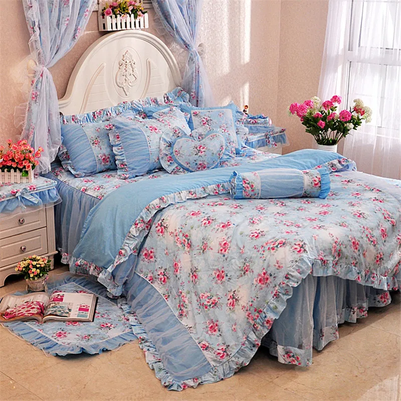 Buy 4/6/8 pcs Luxury 100 cotton bedding set blue pink