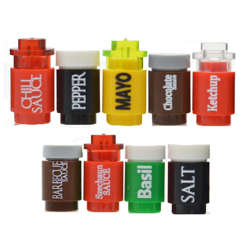 

9PCs/lot MOC Bricks - Table Sauce series 1 - Custom Made Printed City Creator Scenes building Blocks bricks Toys