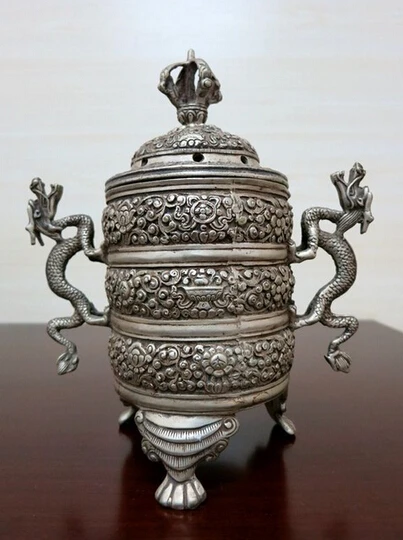 

Tibet bronze incense burner two dragon statues decoration bronze factory outlets