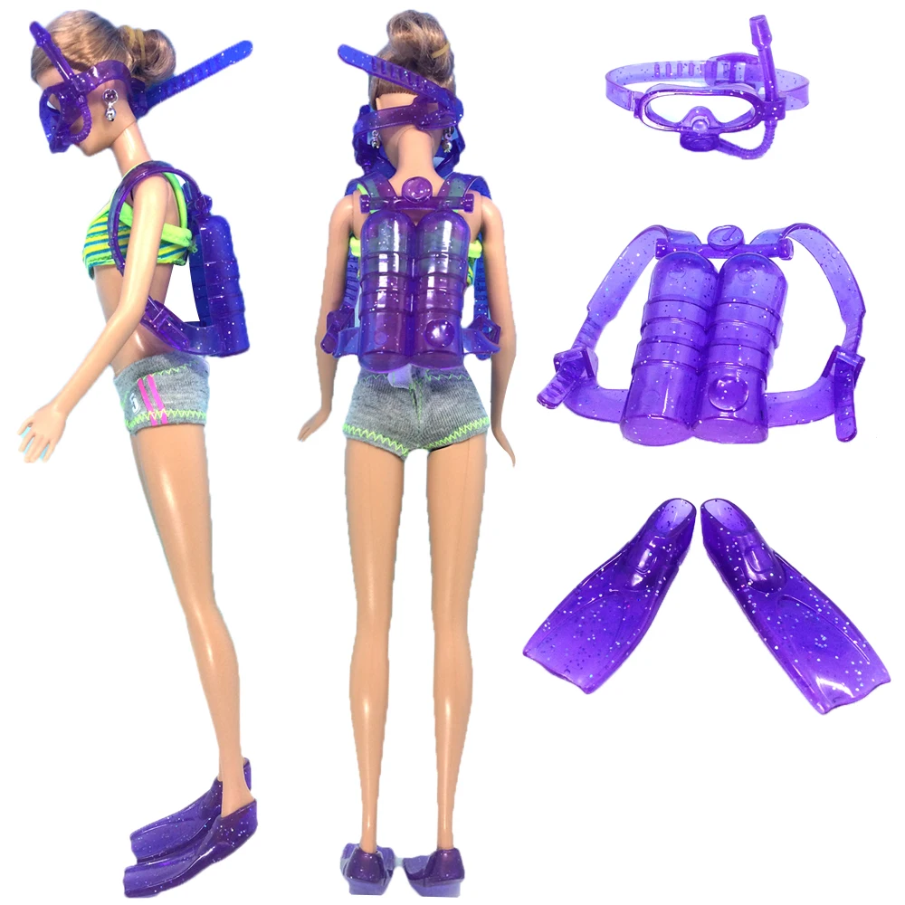 

NK 1Set Doll Swim Diving equipment Accessories Plastic oxygen tank Swimming Glasses Feets For Barbie Doll Girl Birthday Gift DZ