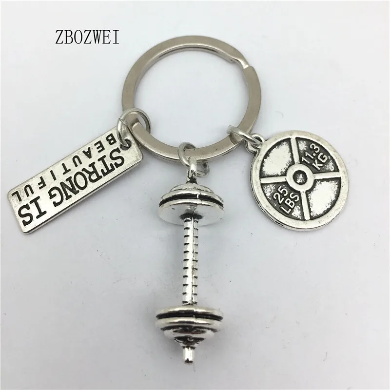 

1Pcs 45 WEIGHT PLATE+ BARBELL key ring pendant Charm Fitness Weightlifting Gym