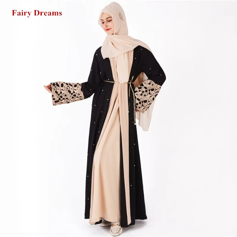 

Front Open Abaya Dubai Pearl Black Abayas For Women Muslim Dress Hijab Caftan Bangladesh Turkey Turkish Bolero Islamic Clothing