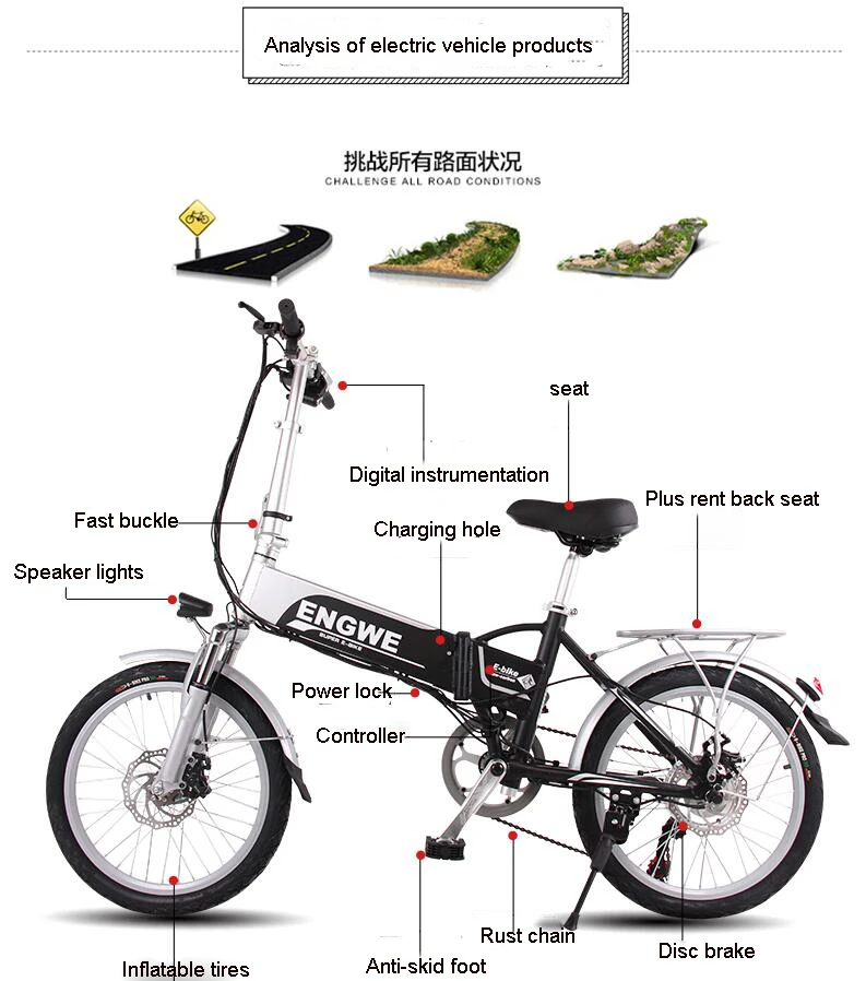 Top Electric Bike 48V12.5A Lithium Battery 20inch Aluminum Folding Electric Bicycle 500W Powerful e bike Mountain/ Snow beach ebike 22