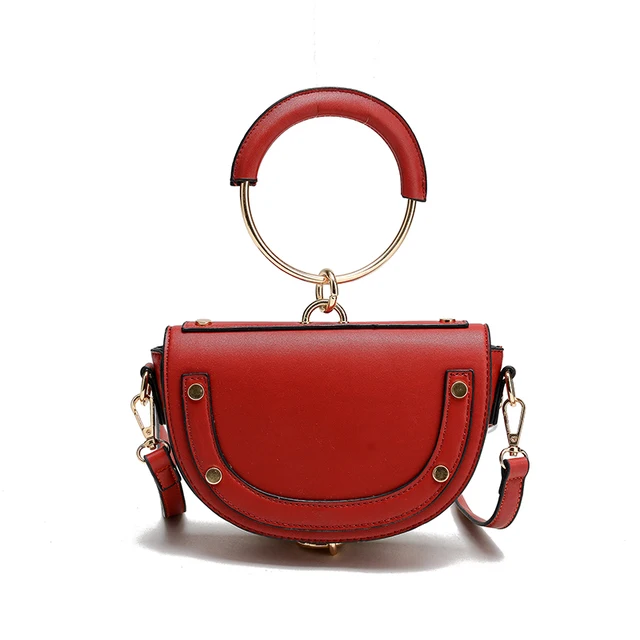 2017 New Summer Rivets Saddle Bag Korean Version Ring Handbag Casual 2017 New Summer Rivets Saddle Bag Korean Version Ring Handbag Casual Half Moon Shoulder Bags Female