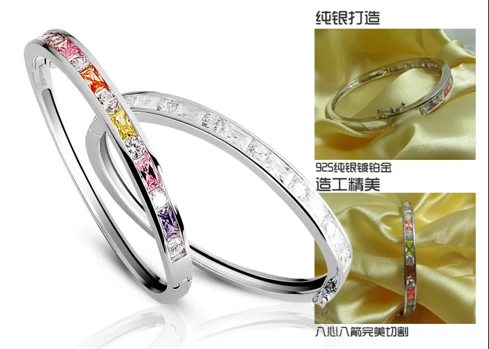 Бренд 925 пробы серебряный браслет для женщин Цвет Кристальный Серебряный браслет браслеты с кристаллом браслет роскошные серебряные ювелирные изделия