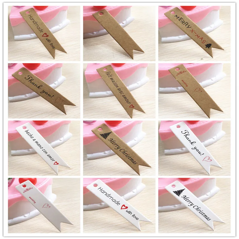 

100Pcs/Lot Handmade Long Strip 7x1.5cm Paper Cardboard Hang Head Tags Labels For Price Note Party Christmas Birthday Wedding Tag