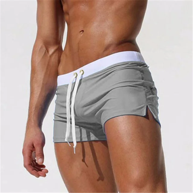 Летние сексуальные новые пляжные шорты для мужчин, повседневные мужские шорты для спортзала купальные шорты Sunga бордшорты для бега mayo homme - Цвет: Light gray