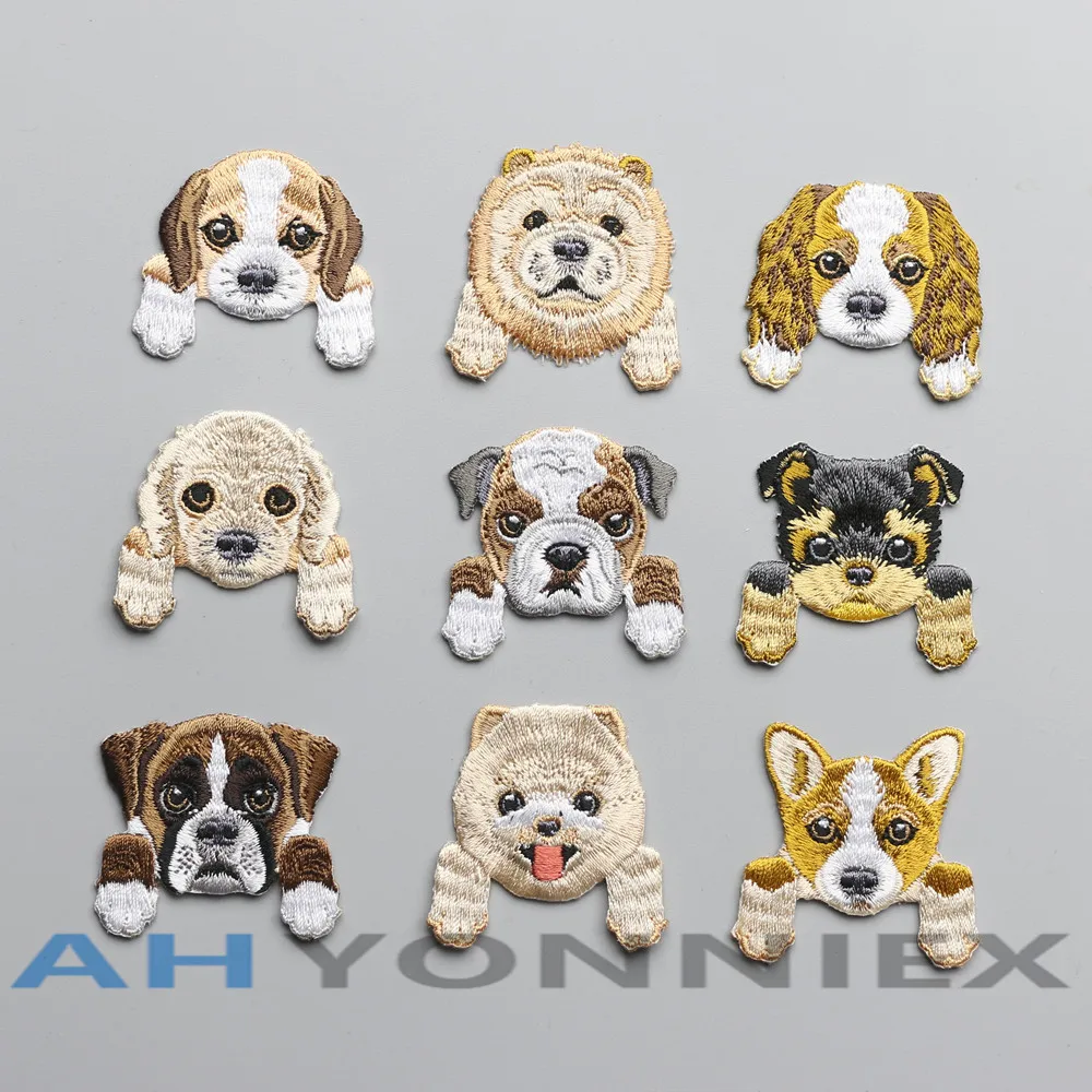 

AHYONNIEX Brand 1 Piece Embroidery Dog Head Patches For Clothes Iron On Patch for T-shirt Dresses Top-level Clothing Applique