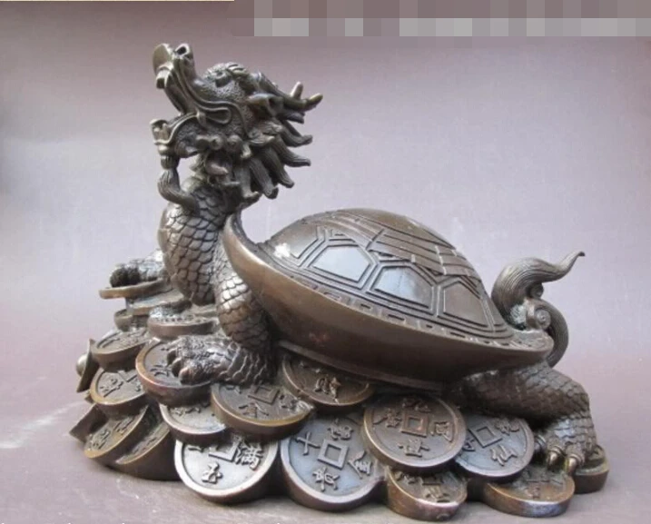 

China Classical pure Bronze Lucky Wealth Dragon Turtle Royal Decoration Statue
