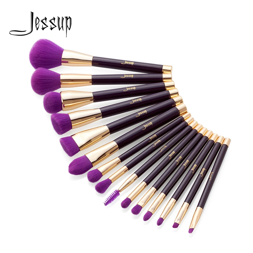 

Jessup 15Pcs Professional Make up Brushes Set Foundation Blusher Powder Eyeshadow Blending Eyebrow Brushes Purple/Darkviolet