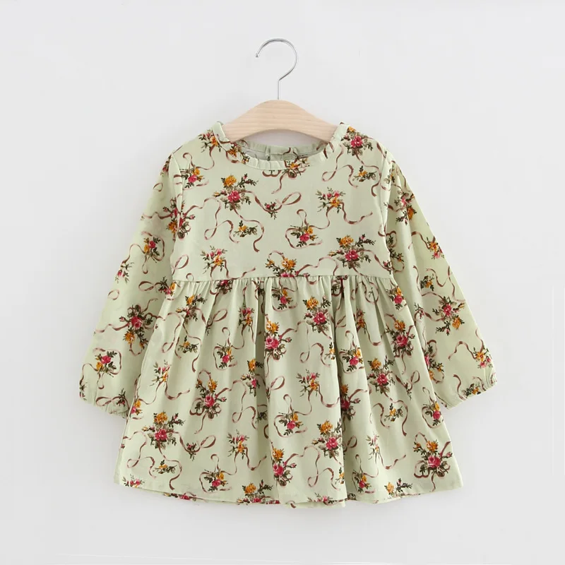 

JALAIRO New Spring Autumn Summer Kids Lovely Long-sleeve Pastoral Style O-neck Floral Printed Woven Cotton Girls Casual Dresses