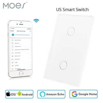 

US 2 Gang Wifi Smart Wall Touch Switch Glass Panel APP Remote Control No Hub Required for Smart Life