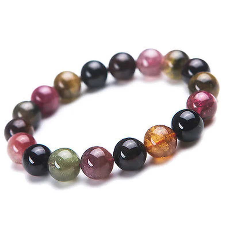 

11.5mm Natural Bracelet Colorful Tourmaline Crystal Clear Beads Healing AAAA For Woman Man Healing Stone Bracelet Drop Shipping