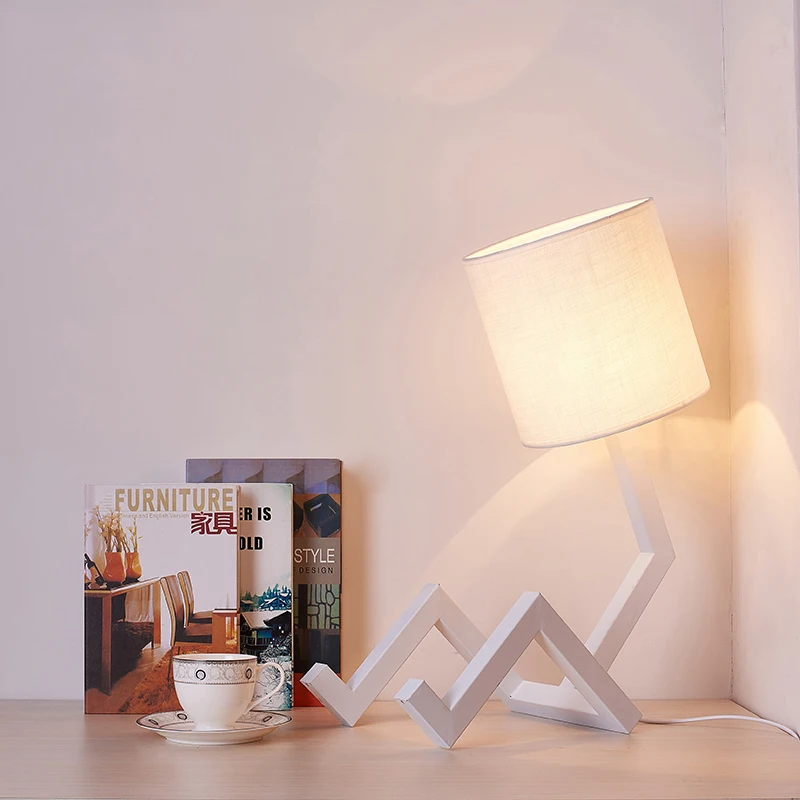 Designer Novelty Table Lamp Study End Table Lights Decorative Lamp Iron Art Lamp Body Fabric Lampshade Kitchen Fixture Luminaria