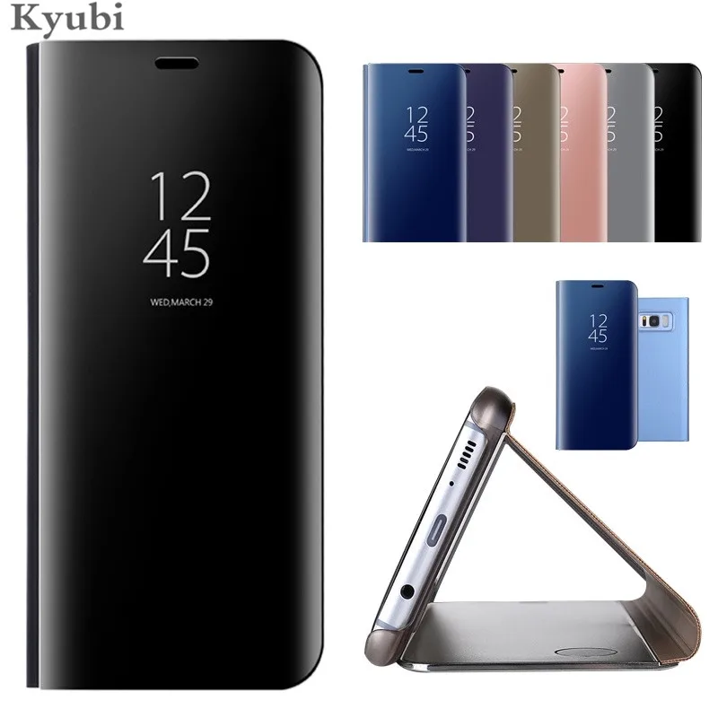 

Flip Mirror Phone Case For LG G8 V40 Plating Leather Clear Smart View Luxury Stand Purple Hard Back Cover For LG V30 Coque Etui