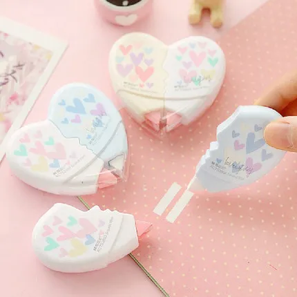 

2 Pcs/pair Love Heart Correction Tape Material Escolar Kawaii Stationery Office School Supplies Papelaria 10m