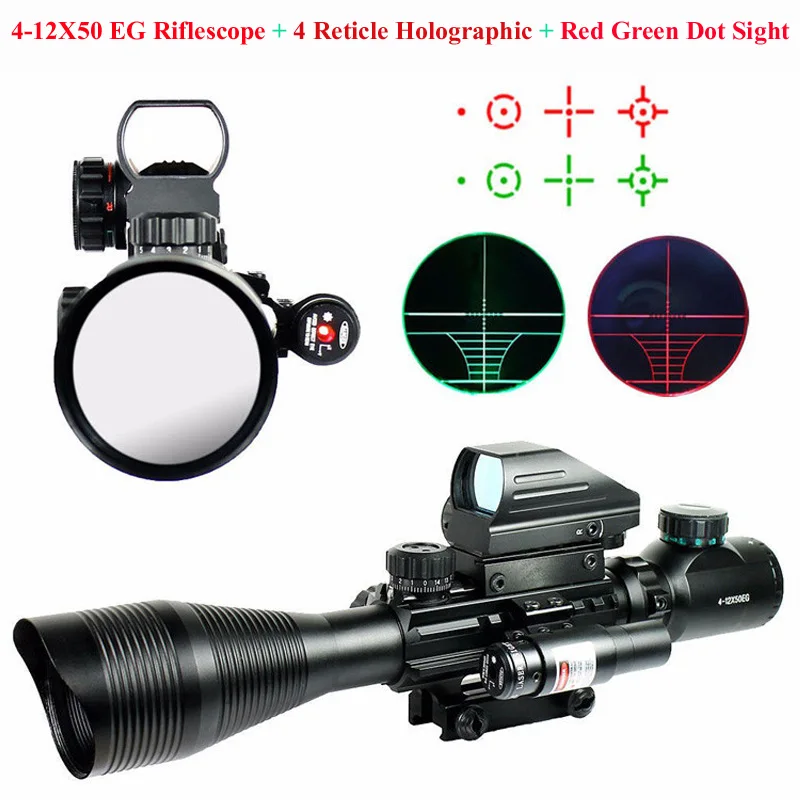 Tactical Hunting 4-12X50 EG Riflescope & 4 Reticle Holographic & Red Green Dot Sight Laser Scope Shooting Sight Scope 20mm Rail Tactical Hunting 4-12X50 EG Riflescope & 4 Reticle Holographic & Red Green Dot Sight Laser Scope Shooting Sight Scope 20mm Rail