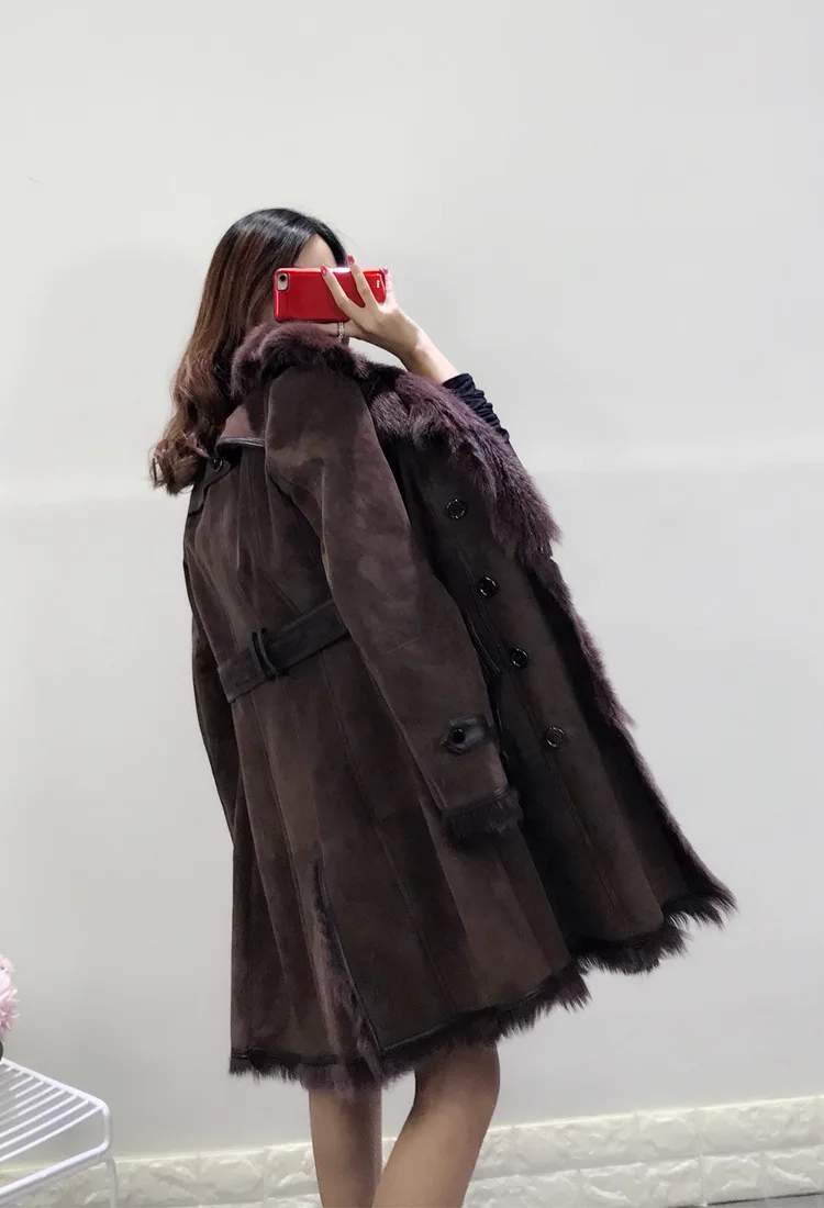 Зимняя женская шуба из натуральной овчины куртка с меховым воротником женское длинное меховое пальто куртка